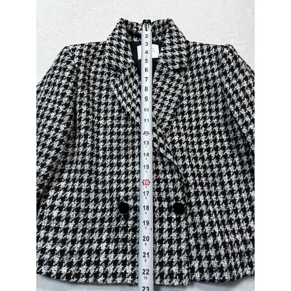 Maison D’Amélie Paris Houndstooth Blazer US 8 Black White Cropped Double Breaste - Picture 4 of 12